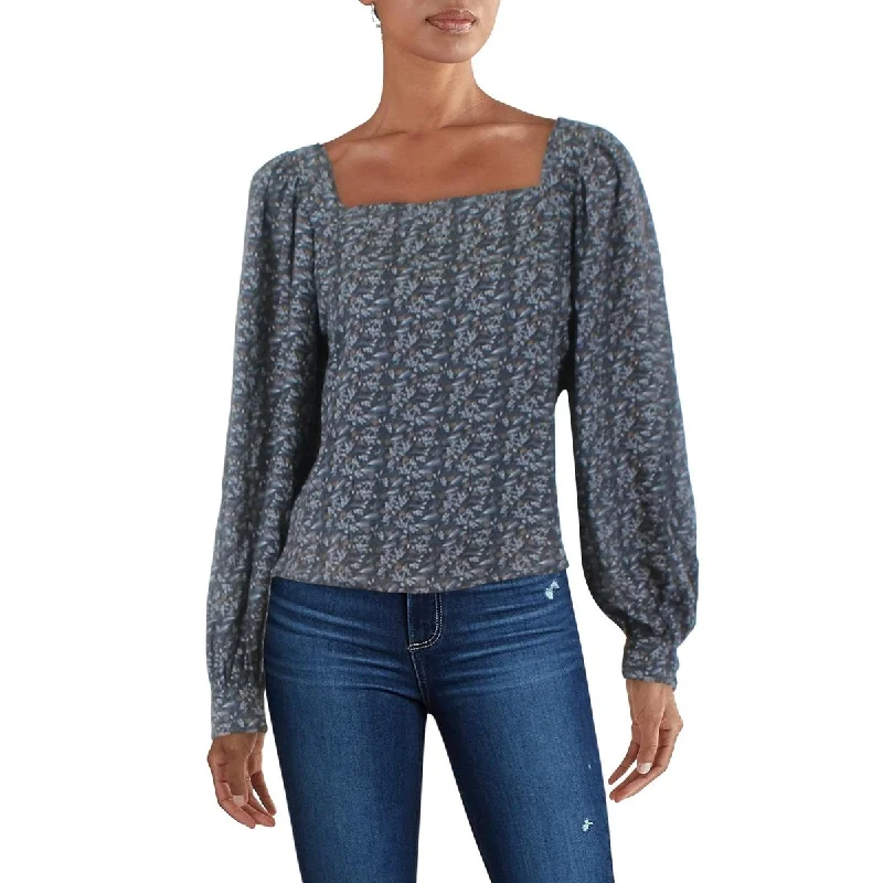 Womens Cropped Square Neck Blouse Subtle Shimmer Blouse