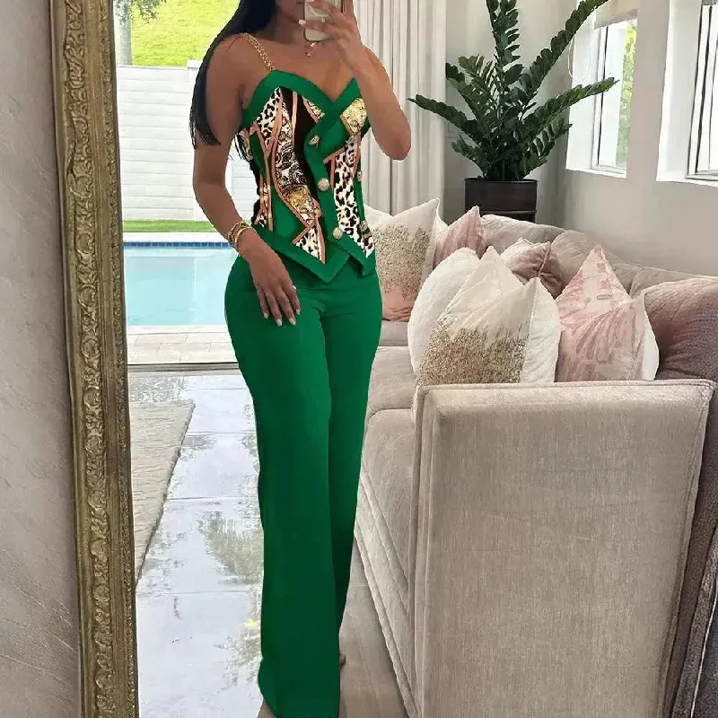 Fashion Women's Sleeveless Blouse Two-piece Suit Satin Long Blouse