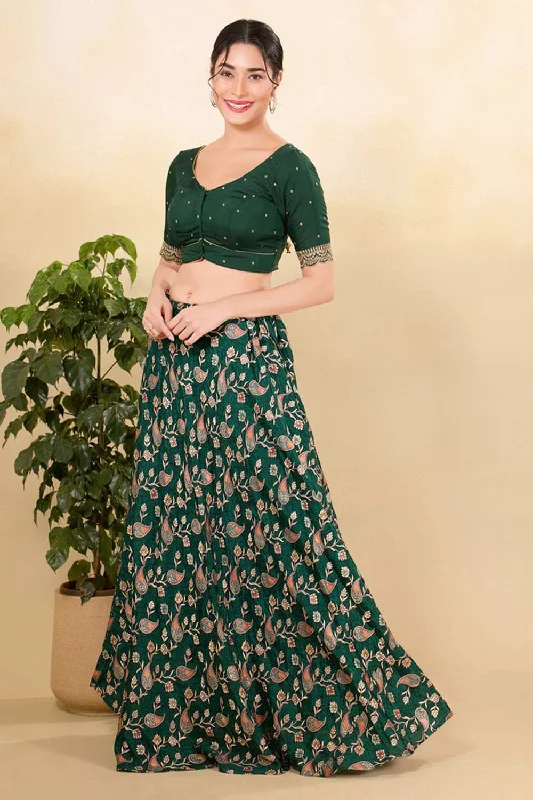 Bottle Green Silk Woven Elbow Sleeves Blouse Wrap Front Blouse