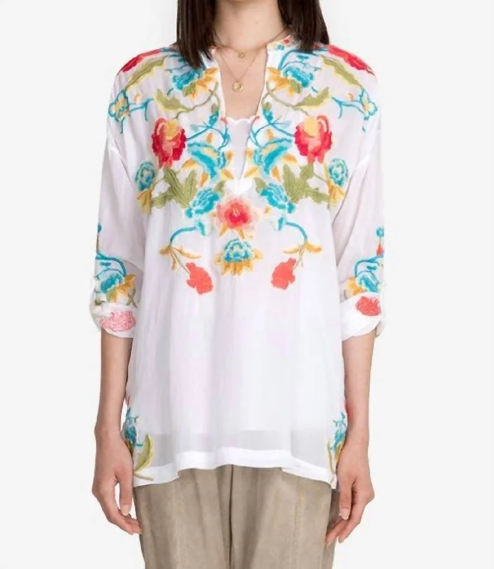Vagabound Blouse In White Floral Chiffon Blouse