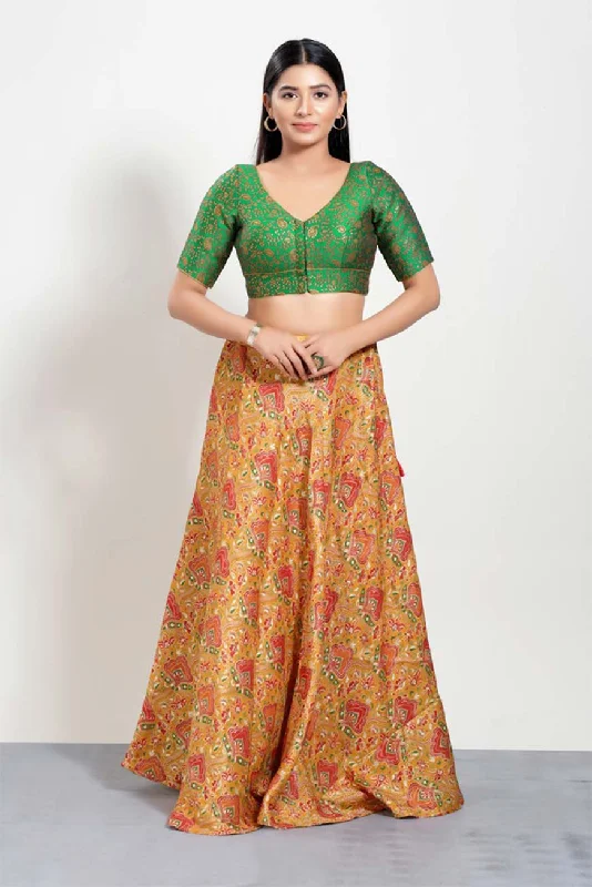 Green Brocade V-Neck Elbow Sleeves Blouse Soft Knit Blouse