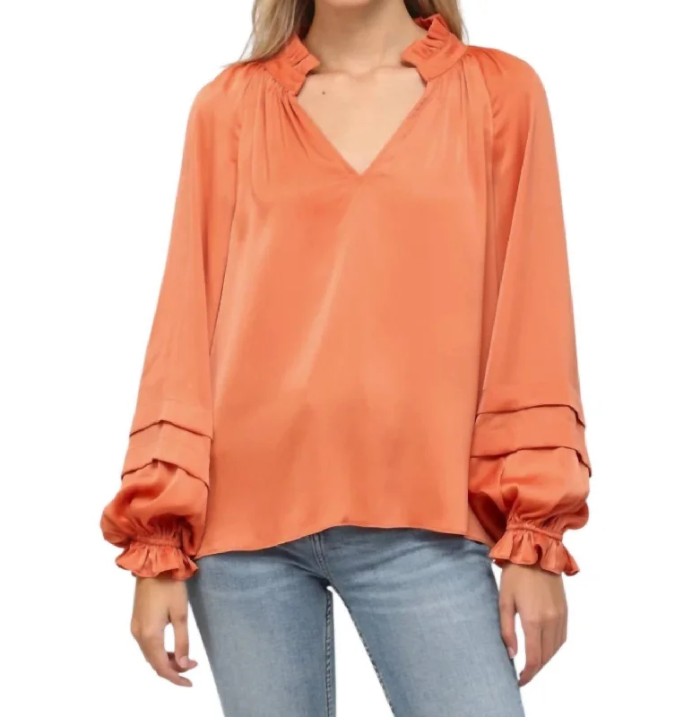 Ballon Sleeve Blouse In Dusty Orange Everyday Stylish Blouse