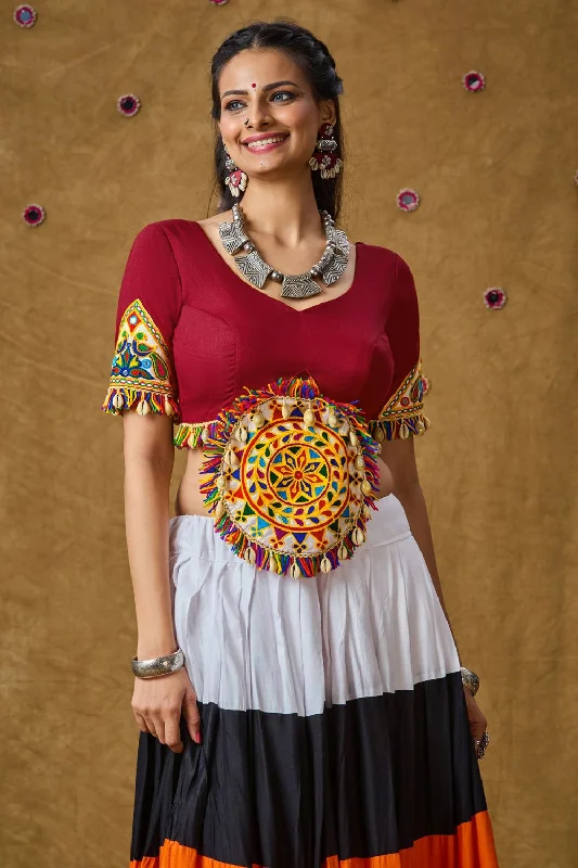 Maroon Cotton Embroidered Elbow Length Blouse Smart Business Blouse