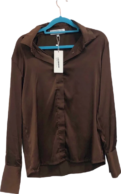 The Nueuo Edit Brown Satin Blouse and Trousers Set UK S Playful Puff Blouse