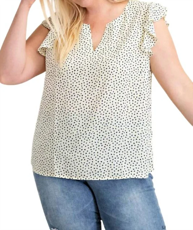 Ruffle Sleeve Heart Print Blouse In Light Yellow High Neck Blouse