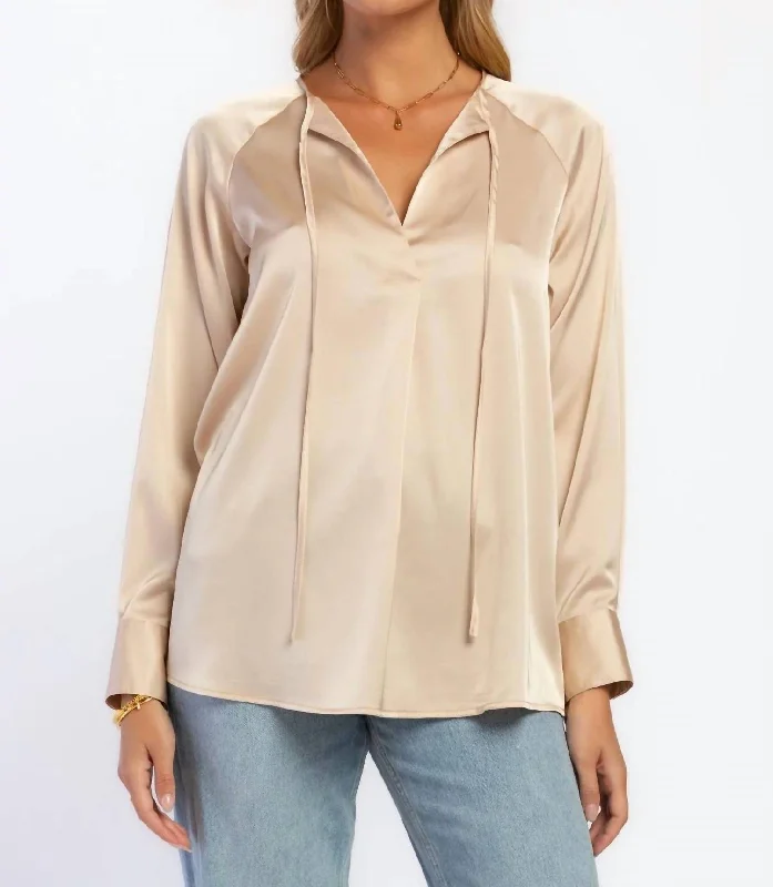 River Satin Blouse In Gold Elegant Office Blouse