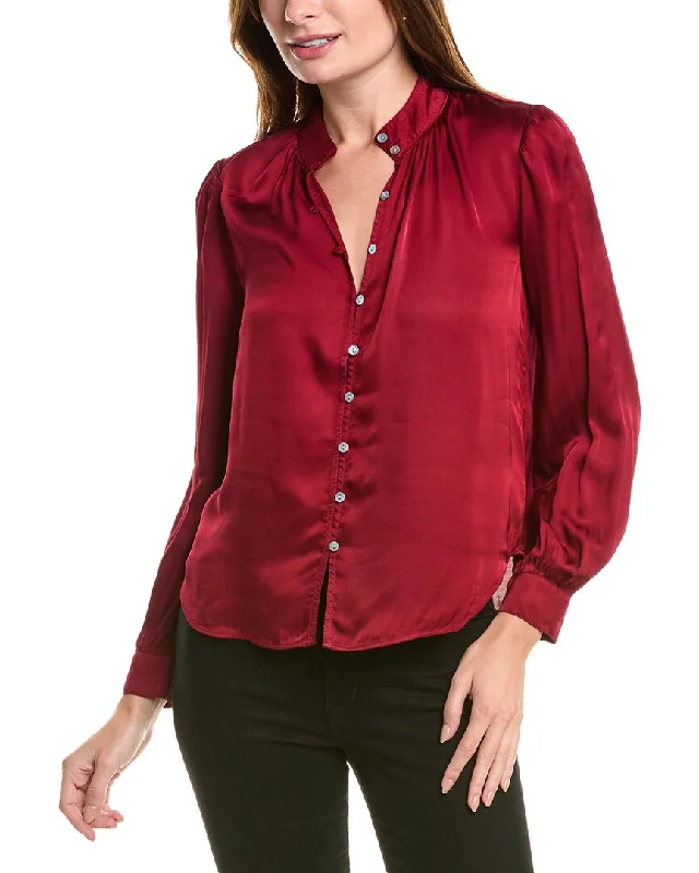 Bella Dahl Shirred Button Up Blouse Soft Knit Blouse
