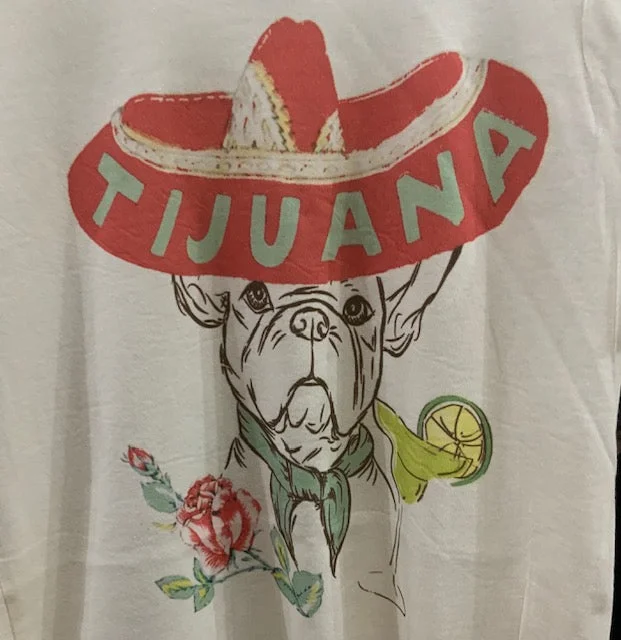 Tijuana Frenchie Sombreo Tee Shirt-- Print Jacquard Patchwork