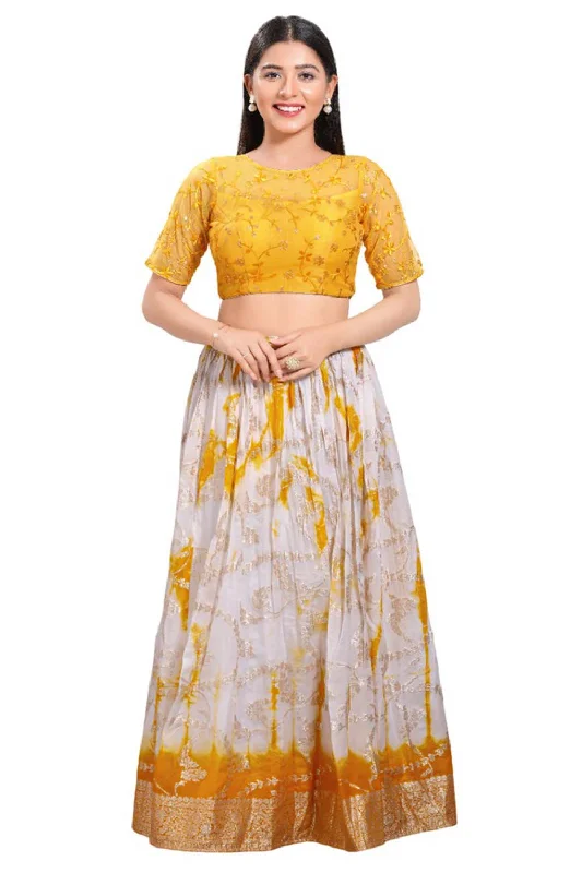 Yellow Net Round Neck Elbow Sleeves Blouse Elegant Peplum Blouse