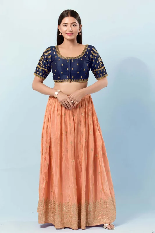 Navy Blue Dupion Silk Round Neck Elbow Sleeves Blouse Versatile Layering Blouse