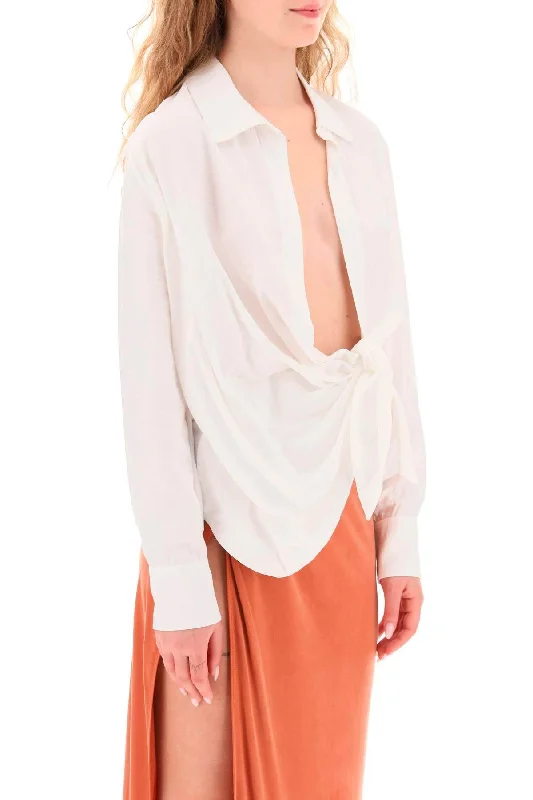 Jacquemus 'la Chemise Bahia' Draped Blouse Ruched Sleeve Blouse