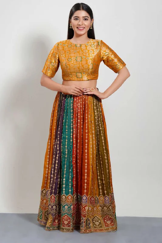 Mustard Brocade Boat Neck Elbow Sleeves Blouse Delicate Bow Blouse