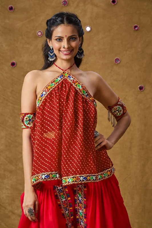 Red Georgette Embroidered Sleeveless Blouse Loose Fit Blouse