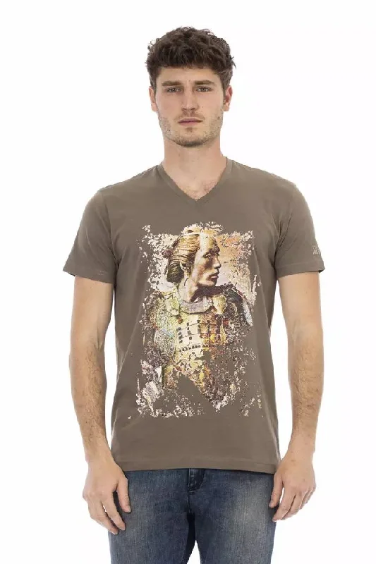 Brown Cotton Men T-shirt-- Houndstooth Herringbone Solid