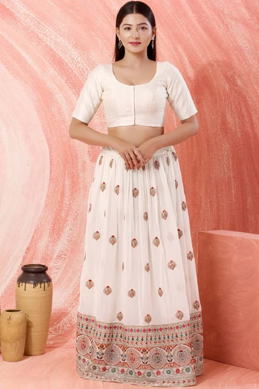 Off White Brocade Round Neck Elbow Sleeves Blouse Elegant Embroidery Blouse