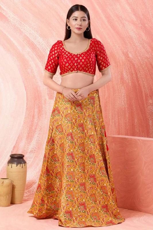 Red Brocade Sweatheart Neck Elbow Sleeves Blouse Drape Neck Blouse