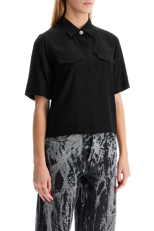 Ganni Short-Sleeved Twill Blouse For Lightweight Tunic Blouse
