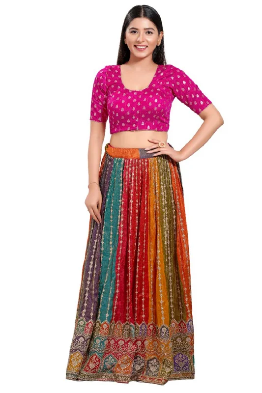 Pink Brocade Round Neck Elbow Sleeves Blouse Embroidered Cotton Blouse