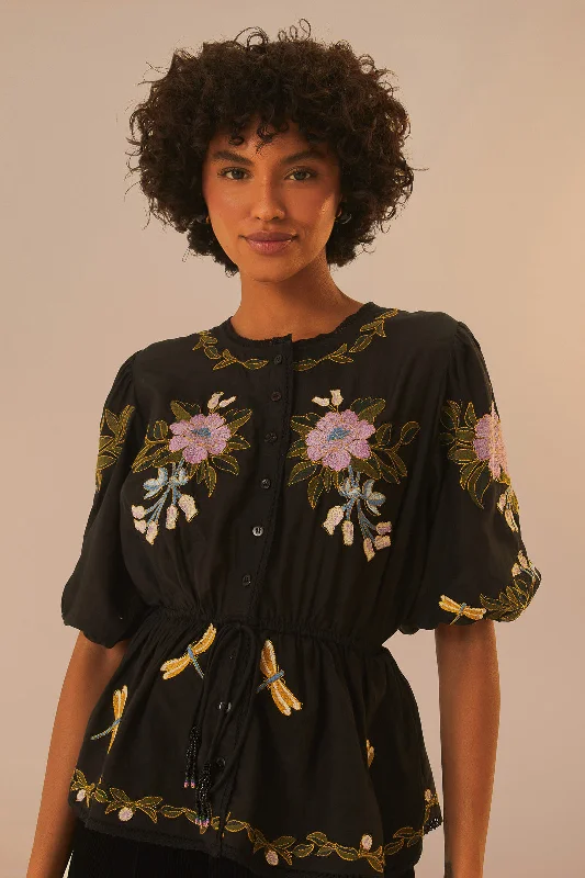 Winter Garden Embroidered Short Sleeve Blouse Everyday Stylish Blouse