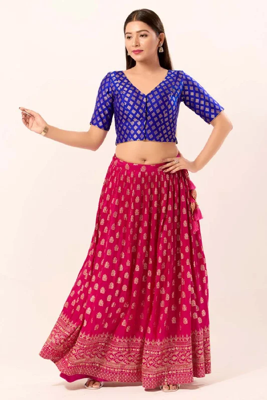 Royal Blue Brocade V-Neck Elbow Sleeves Blouse Soft Pastel Blouse