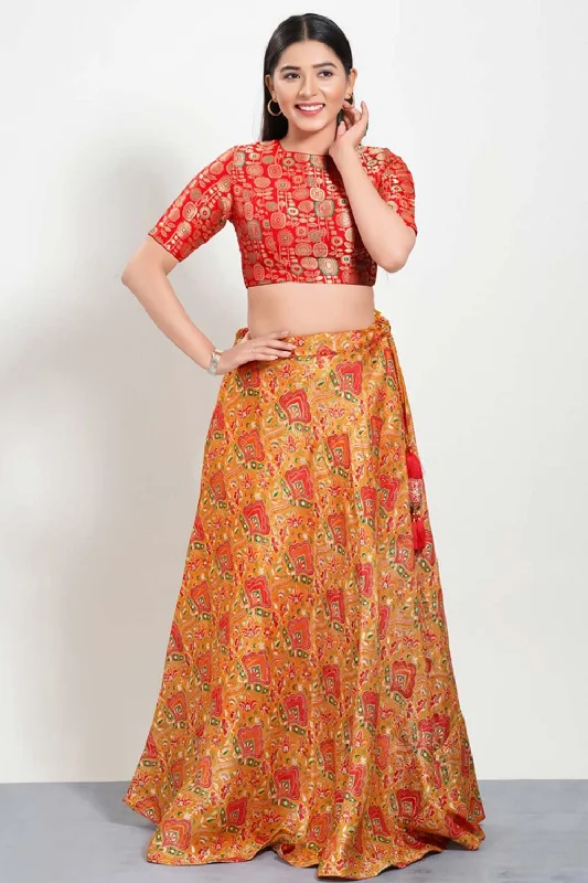 Red Brocade Boat Neck Elbow Sleeves Blouse High Neck Blouse