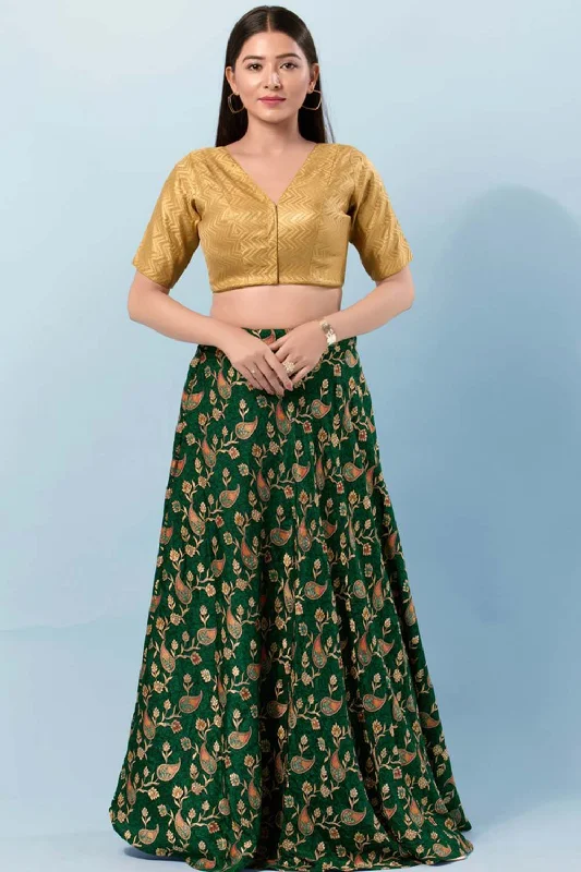Gold Brocade V-Neck Elbow Sleeves Blouse Casual Relaxed Fit Blouse