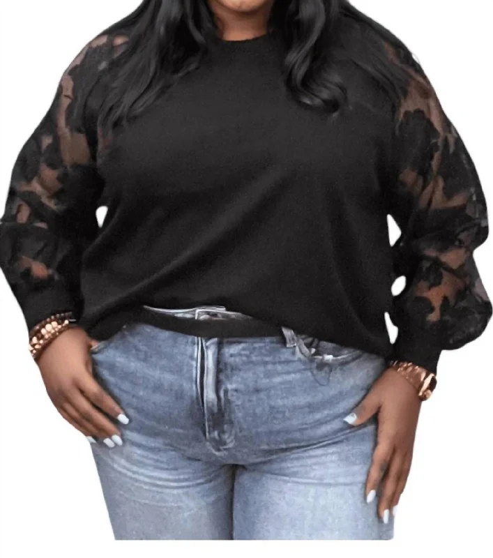 Botanic Floral Mesh Blouse In Black Embroidered Cotton Blouse