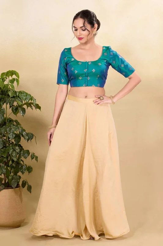 Rama Green Silk Embroidered Elbow Sleeves Blouse Lightweight Tunic Blouse