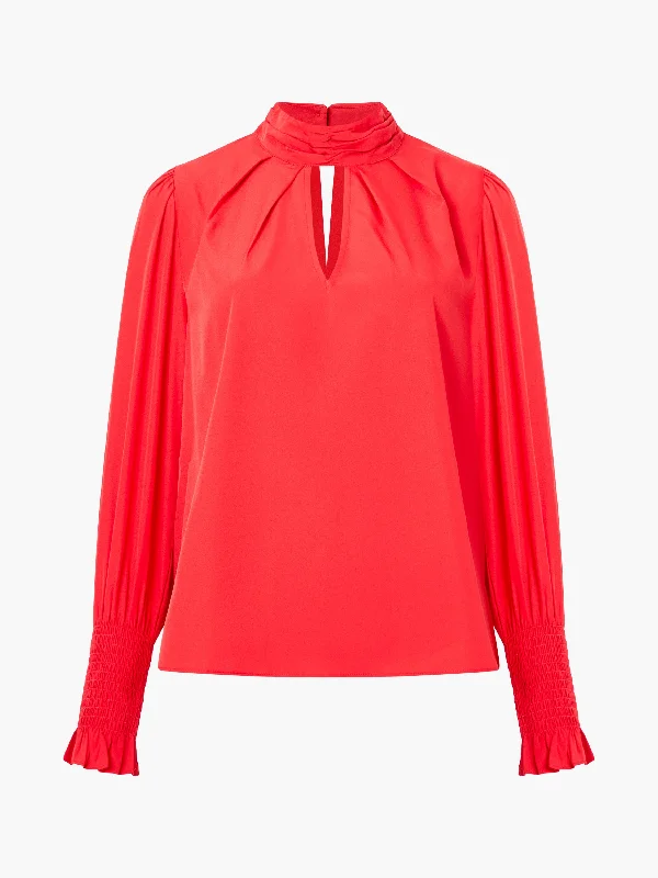 Crepe Light Keyhole Long Sleeve Blouse Playful Puff Blouse