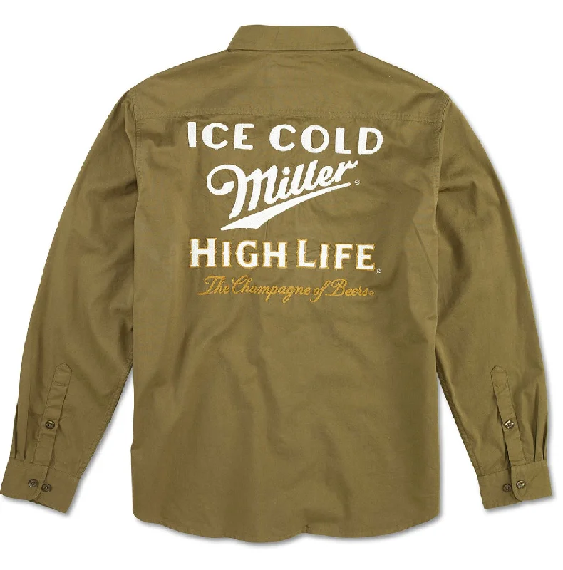 Miller High Life Daily Grind Shirt Embroidered-- Knit Fabric Woven Fabric Fleece Fabric Miller High Life Daily Grind Shirt Embroidered-- Knit Fabric Woven Fabric Fleece Fabric