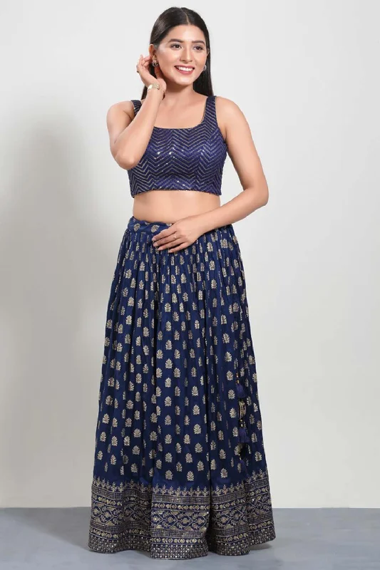 Navy Blue Silk Square Neck Sleeveless Blouse Elegant Lace Blouse