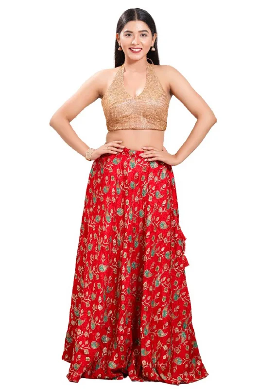 Copper Shimmer Halter Neck Sleeveless Blouse Off-Shoulder Wrap Blouse