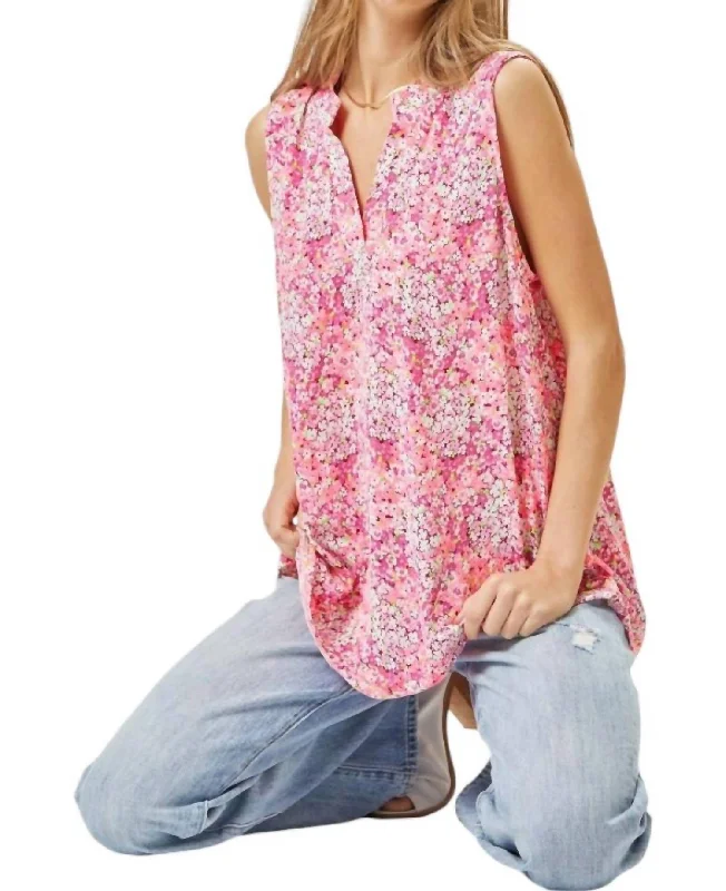 Floral Sleeveless Blouse In Pink Airy Cotton Blouse