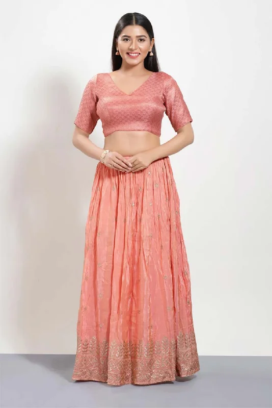 Rose Gold Brocade V-Neck Elbow Sleeves Blouse Asymmetric Hem Blouse