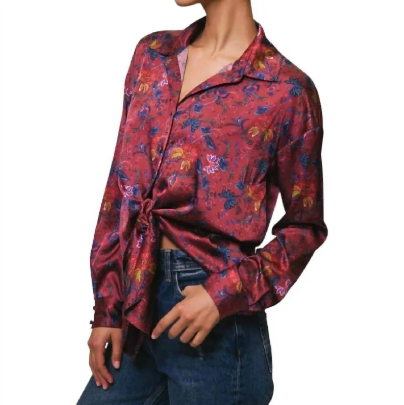 Robbie Blouse In Brown Retro Floral Print Blouse