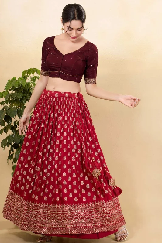 Maroon Silk Woven Elbow Sleeves Blouse Bell Sleeve Blouse
