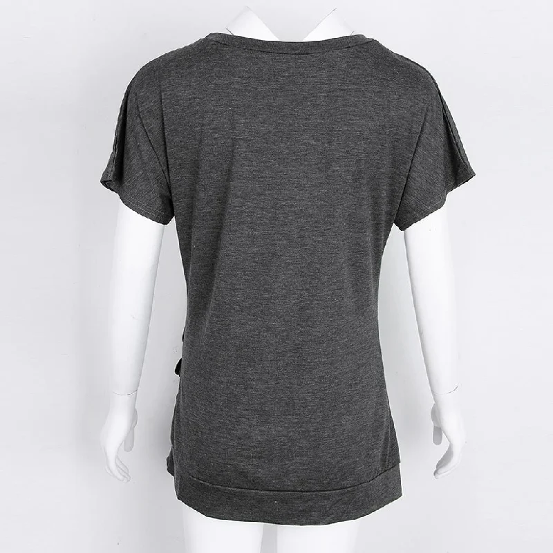 Women Casual Button T-Shirts Summer Short Sleeve Loose Blouse Tops XXL Black-- Nylon Fabric Polyester Fabric Spandex Fabric Women Casual Button T-Shirts Summer Short Sleeve Loose Blouse Tops XXL Black-- Nylon Fabric Polyester Fabric Spandex Fabric