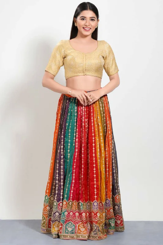 Gold Brocade Round Neck Elbow Sleeves Blouse Sweetheart Neck Blouse