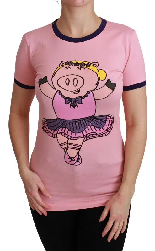 Dolce & Gabbana Pink Crewneck Year of the Pig Women's T-Shirt-- Polka Dot Checkered Tartan Dolce & Gabbana Pink Crewneck Year of the Pig Women's T-Shirt-- Polka Dot Checkered Tartan