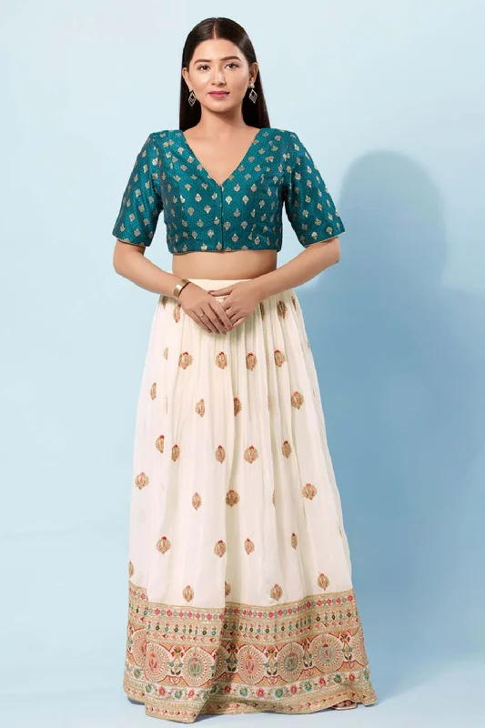 Teal Brocade V-Neck Elbow Sleeves Blouse Modern Oversized Blouse