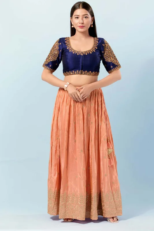 Navy Blue Silk Round Neck Elbow Sleeves Blouse Smart Casual Blouse