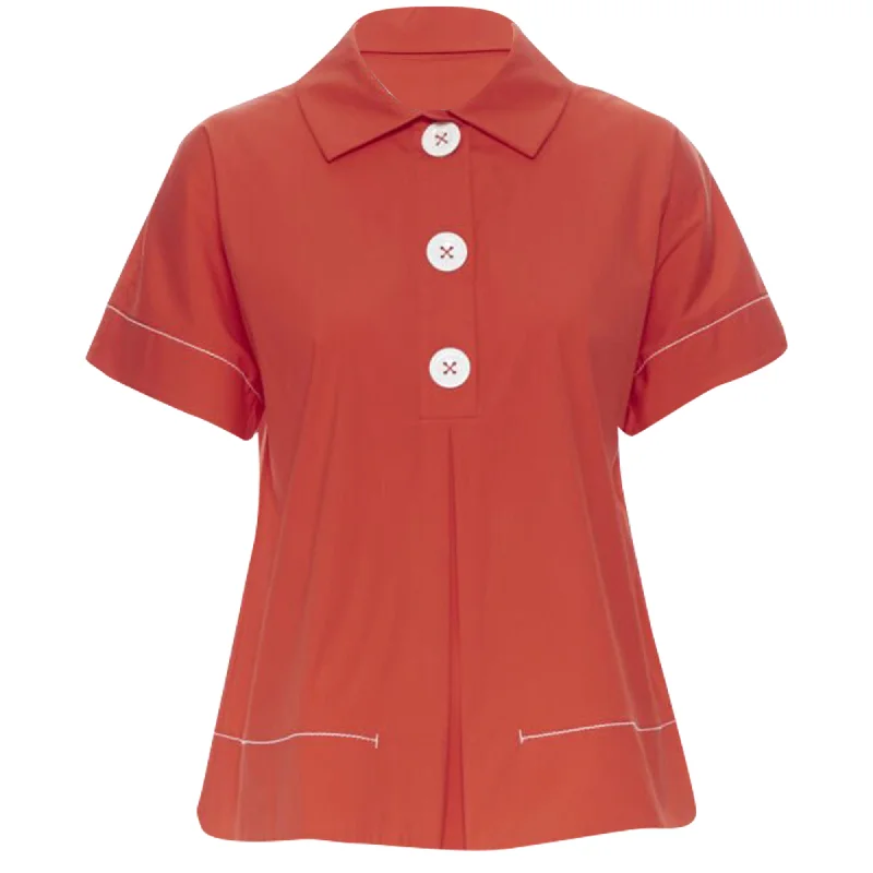 Piazza Sempione cotton blend overstitch babydoll blouse top Chic Ruffle Blouse