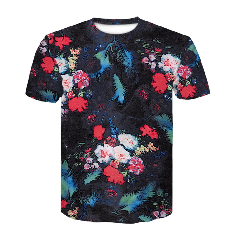 Black Flower Print T-Shirt-- Chenille Brocade Lace