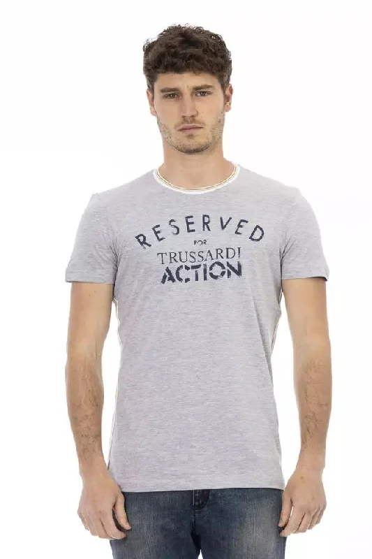 Gray Cotton Men T-shirt-- Terry Blend Velvet Blend Canvas Blend