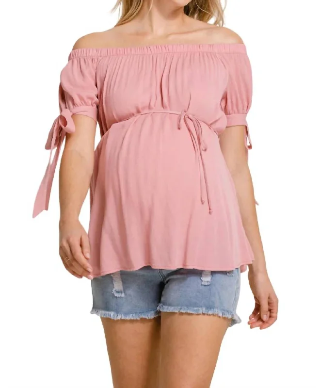 Off Shoulder Maternity Blouse In Mauve Chic Ruffle Blouse