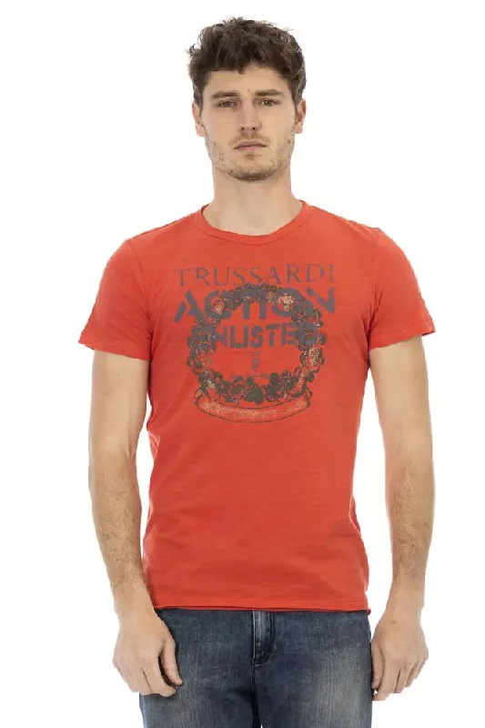 Red Cotton Men T-shirt-- Spandex Blend Rayon Blend Denim Blend