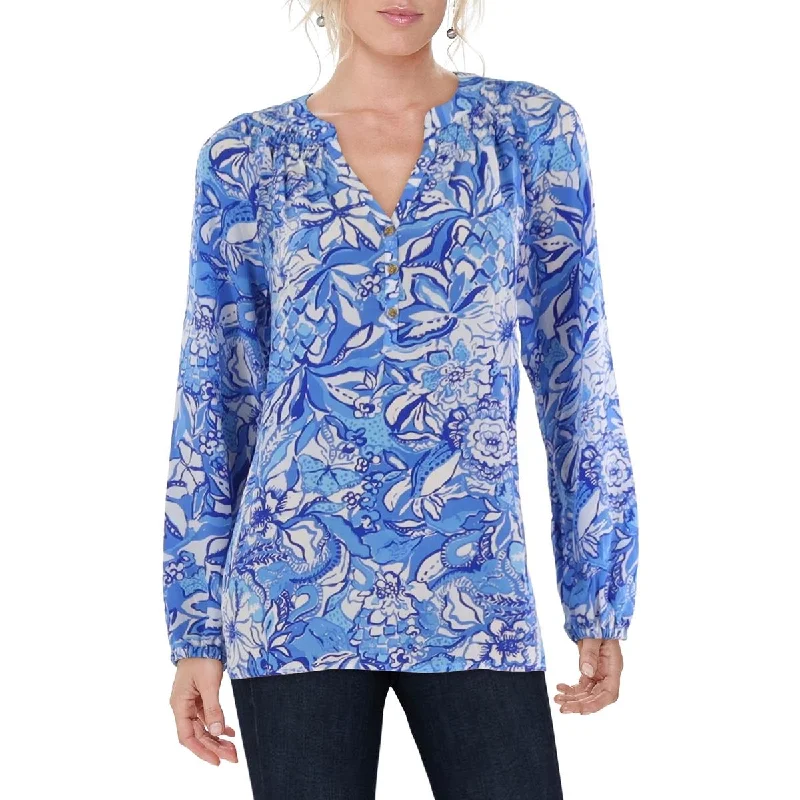 Womens Silk Floral Print Blouse Elegant Silk Blouse