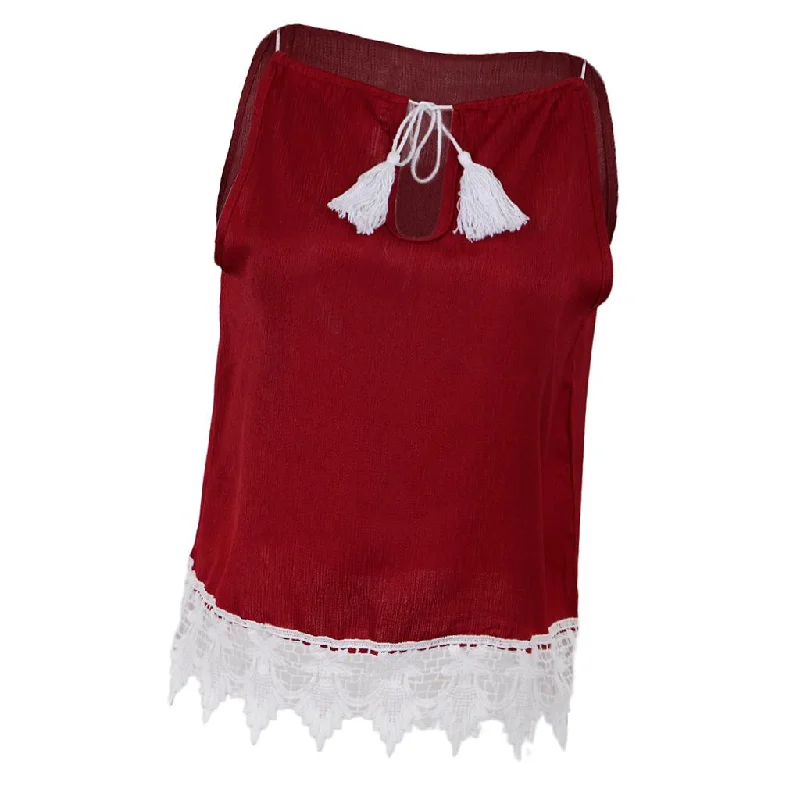 Women Lace Tassel Blouse Tank Cami Tops Spaghetti Strap T-Shirt Wine Red M-- Houndstooth Herringbone Solid Women Lace Tassel Blouse Tank Cami Tops Spaghetti Strap T-Shirt Wine Red M-- Houndstooth Herringbone Solid