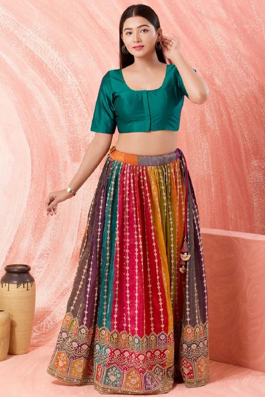 Rama Green Brocade Round Neck Elbow Sleeves Blouse Mandarin Collar Blouse