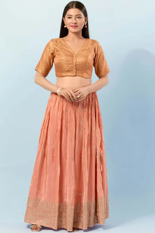 Rose Gold Brocade V-Neck Elbow Sleeves Blouse Modern Work Blouse